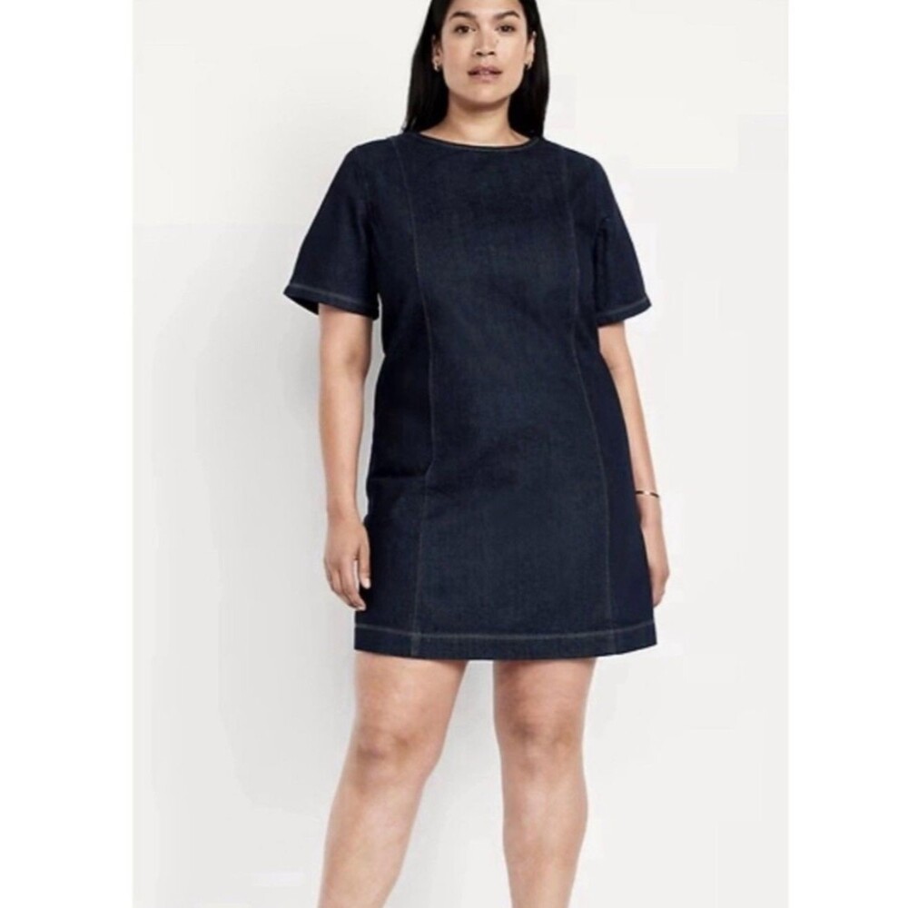 Old Navy XXL Denim Mini Shift Dress Dark Rinse Coastal Cowgirl 100% Cotton